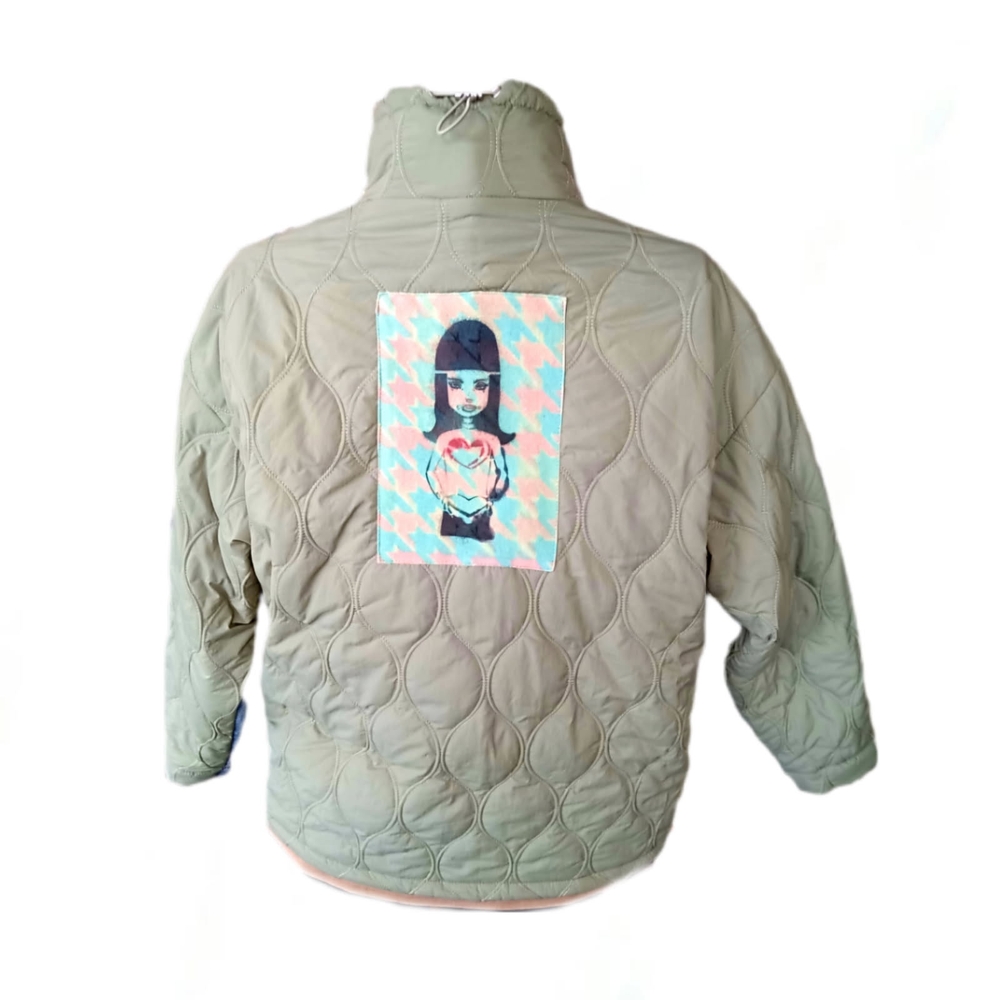 Blue and Green Jean Jacket with Sherpa Lining - Picture 3 of 4